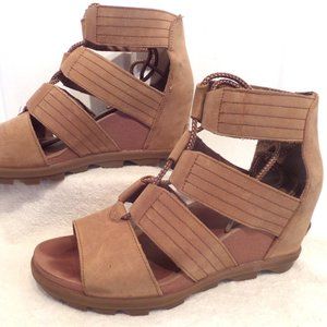 11 SOREL Tan Brown Leather Joanie II Lace Sandals